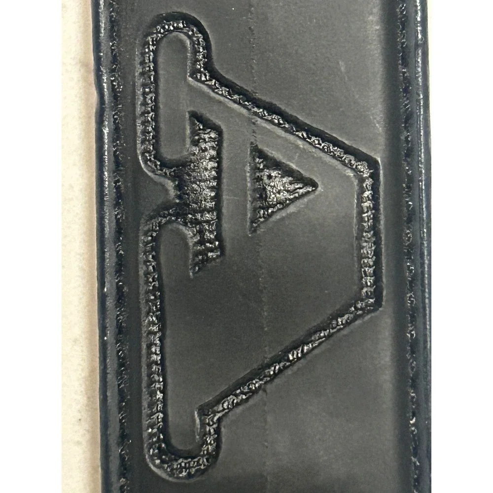 Mens Black Leather Belt Eagle USA Embossed‎ Silver Buckle Size L